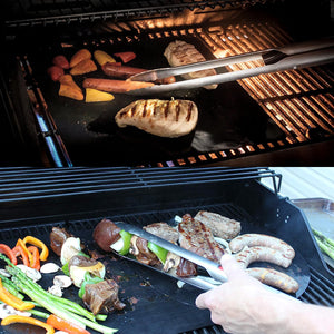 Grillight LED Smart Tongs being used to grill meat and vegetables