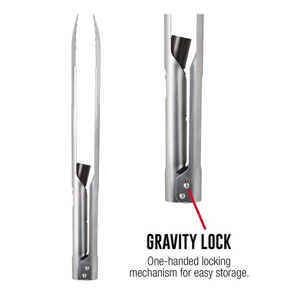 A closer look at Grillight Led Smart Tongs’ gravity lock.