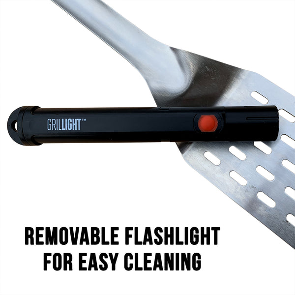 A close-up of a Grillight LED Spatula’s removable flashlight
